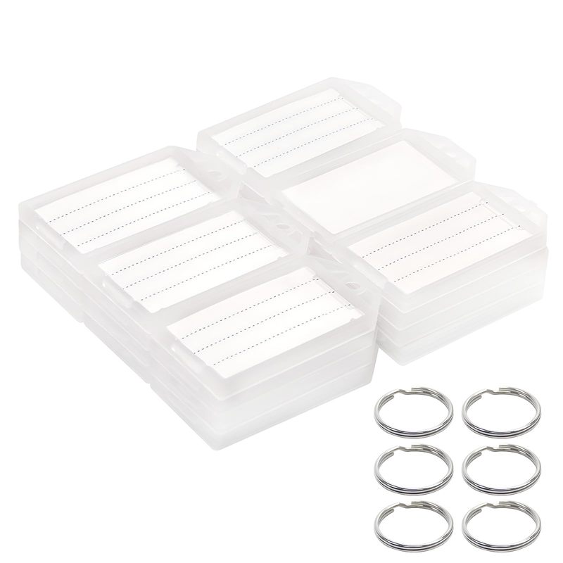 White Plastic Key Tags with Labels - Coideal 60 Pcs Tough Key Chain Tag ID Identifiers with Clear Label Window & Strong Split Ring
