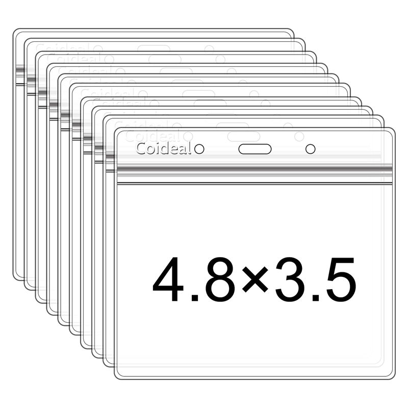 Clear Plastic Horizontal Badge Holder - Coideal 36 Pcs Thick Name Tag ID Card Protector Holders Large Transparent Sleeve Waterproof (4.8 x 3.5 Inch)