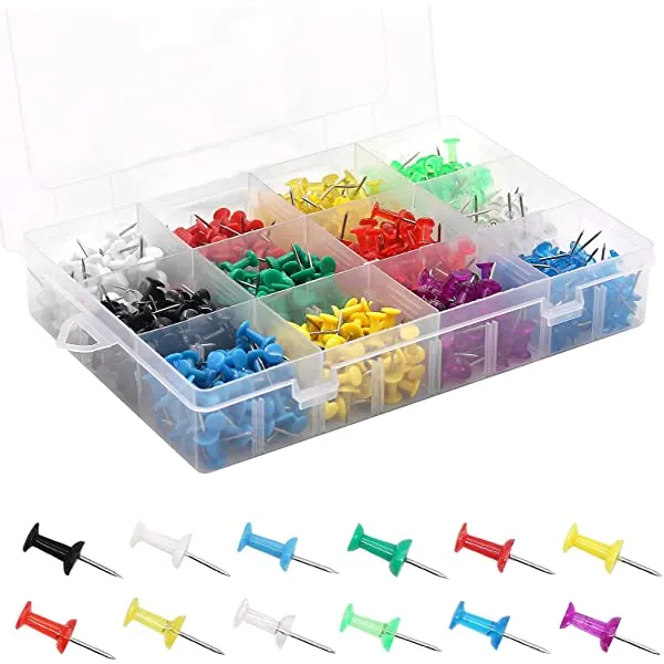 Colored Thumb Tacks Push Pins - Coideal 600 Pack Multicolor Map Pins for Cork Bulletin Board (12 Assorted Colors)